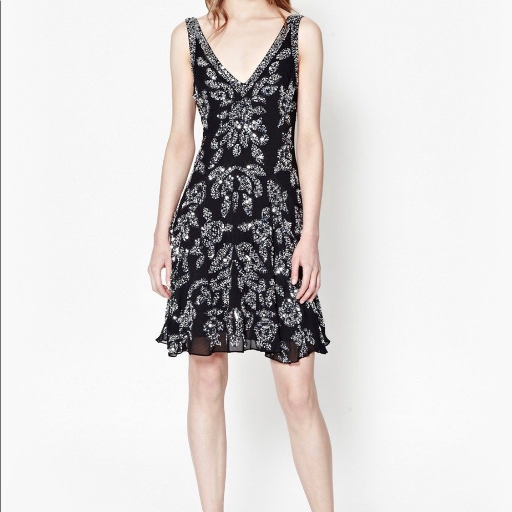 Angelica Jeweled Strappy Flared French Connection Dress, Navy, Size 2, NWT